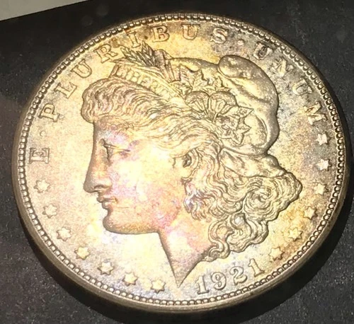 1921-S Morgan Silver Dollar AU . Nice Colors. 1a