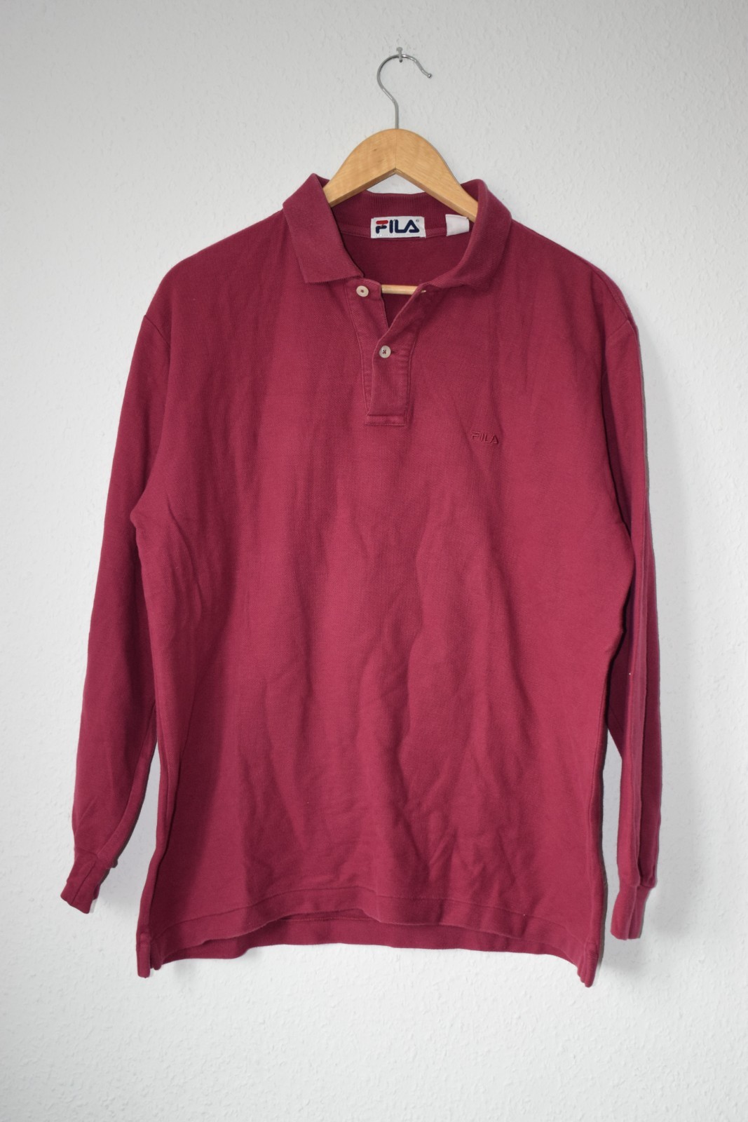 Vintage Fila Long Sleeve Polo Shirt - Burgundy / Maroon image 3