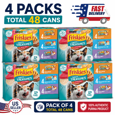 Friskies Gravy Tasty Treasures Prime Filets, Wet Cat Food, 48 pack, 5.5 oz /Cans