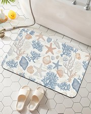 Seashells Starfish Bath Mat, Bathroom Rugs, Absorbent Bath Rug Floor Rug Carp...