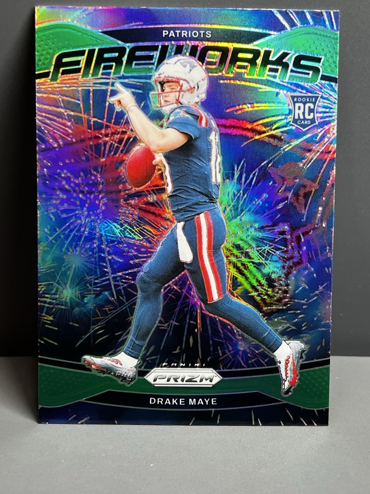 2024 Panini Prizm - Fireworks Drake Maye #22 Green Prizm (RC)