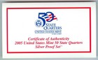 2005-S U.S. SILVER QUARTER PROOF SET - 5 COINS - ORIG. BOX & COA -BOX SHOWS WEAR — photo 4