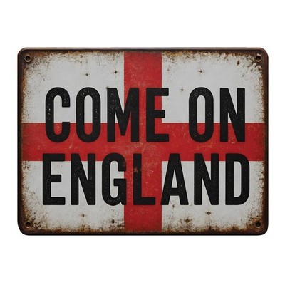 Come on England rustikales Metall Wandschild mit George Cross für Fußballfans