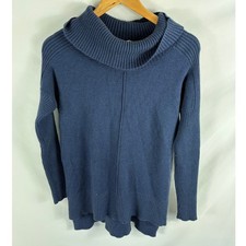 cable gauge Front Seam Mock Neck Blue Sweater Size Small