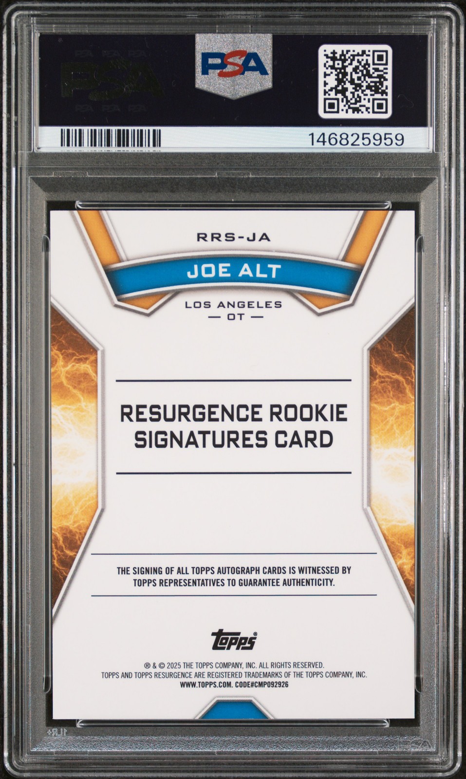 2024 TOPPS RESURGENCE RESURGENCE ROOKIE SIGNATURES RED STATIC JOE ALT 1/5 PSA 10 view 2