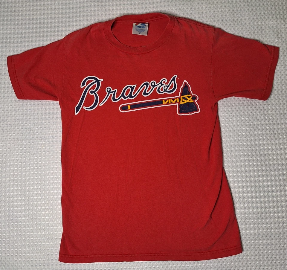 MLB Braves Béisbol John Smoltz 29 Rojo Algodón Camiseta Niños Jóvenes Talla M Majestuosa Foto 2 de 4