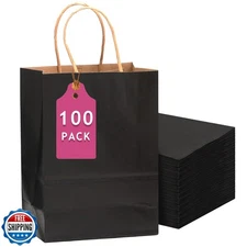 qiqee 100-Packs Black Paper Gift Bags with Handles Bulk 13"×10"×5" Large Size