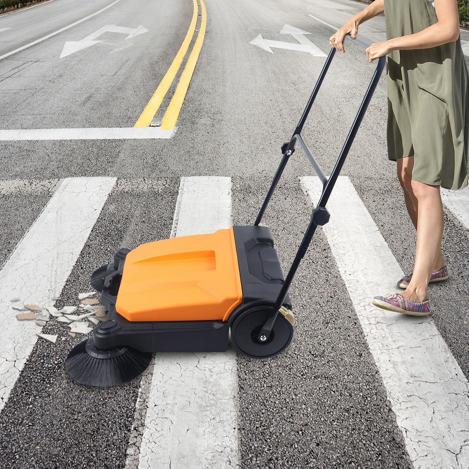 26" Large Area Floor Push Sweeper Commercial Industrial Floor Clean Tool Outdoor