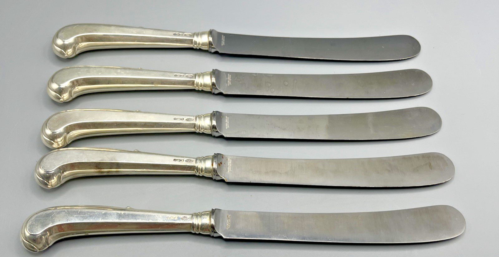 Lot of 6 Israel Freeman & Son Ltd sterling silver pistol grip knives England 9.5