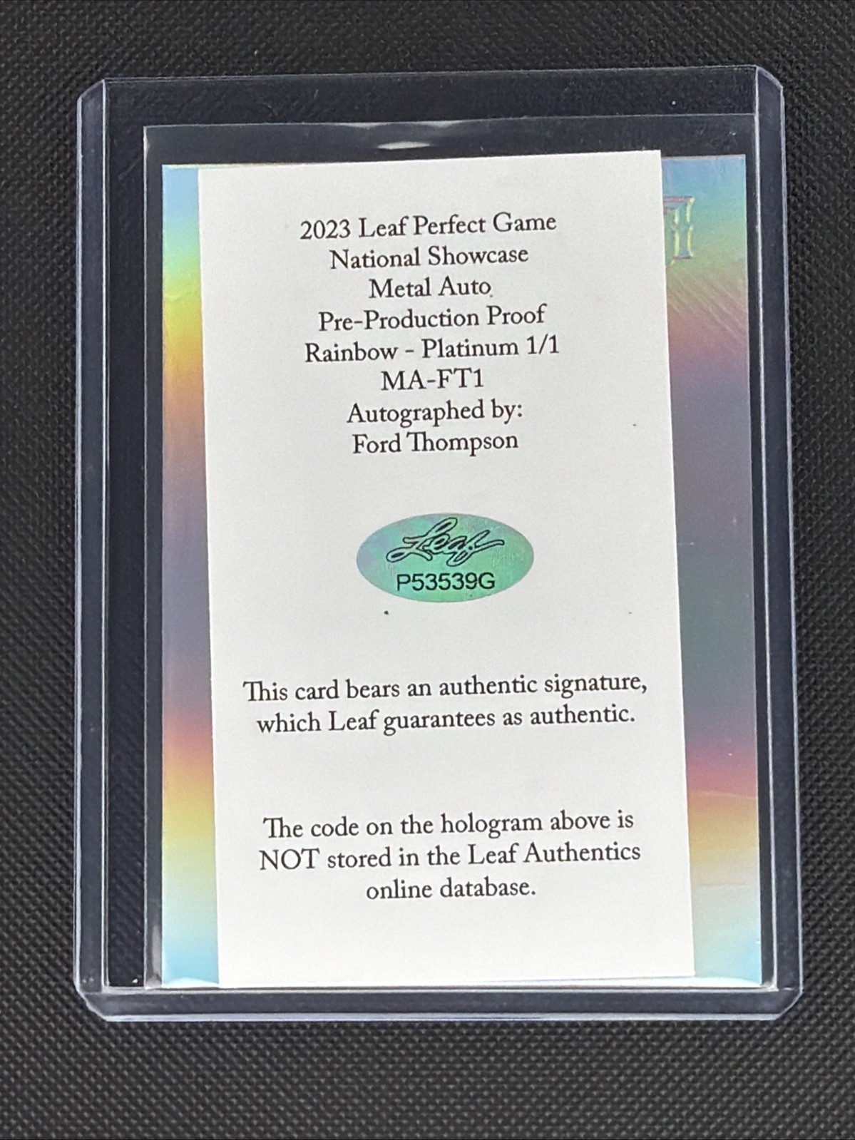 2023 Leaf PG Metal Auto Pre-Pro Proof Rainbow Platinum 1/1 Ford Thompson view 4