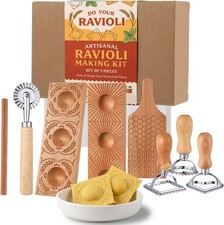 7 Pcs Pasta Making Tools Set Ravioli Maker Press Mold Wooden Gnocchi Board