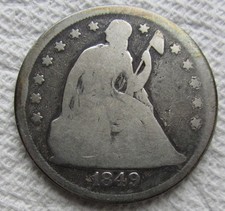 1849 Seated Liberty Silver Dollar Rare Key Date Type Coin Better Date Cleaned