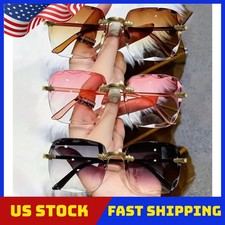 3PCS Square Rimless Sunglasses Women Luxury Brand Designer Summer Red Glasses Fa