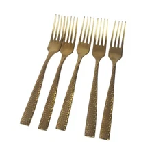 Fortessa Lucca Faceted Gold Flatware 8" Dinner Fork Set of 5