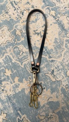 RRL Double RL Vintage Style Black Leather Key Lanyard with Brass Hooks