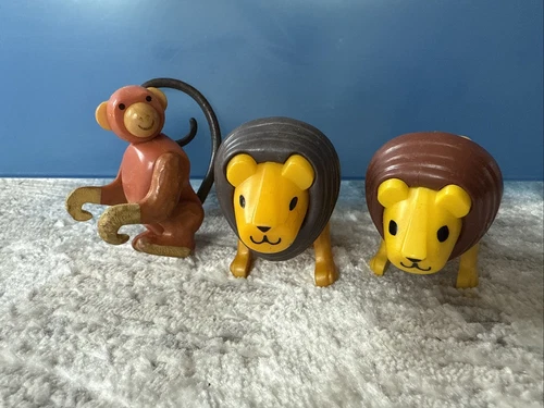 1973 Vtg Fisher Price Little People circus Train Animals LOT 2-Lion & Monkey zoo
