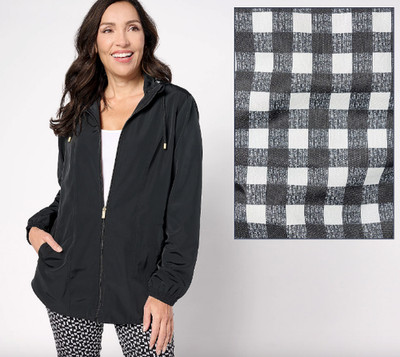 Susan Graver Hooded Windbreaker with Printed Lining , more Colors Sizes a633388