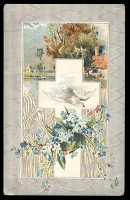 Postcard Dove & Cross with Forget-Me-Nots