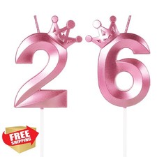 Hongplus 3D Crown Birthday Candle Number 26 Pink Cake Topper