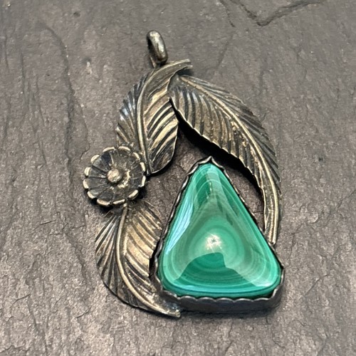 Dave Scott Navajo Sterling Silver Malachite Pendant Vintage Abstract Ae - Picture 6 of 14