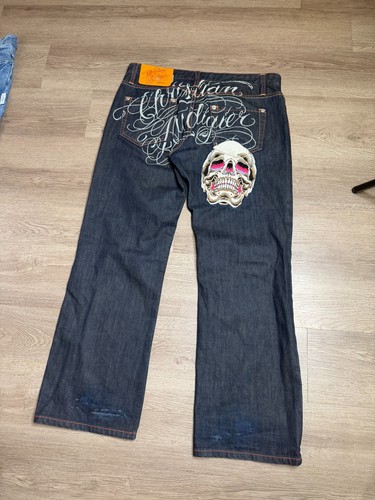 38x34 - Y2K Vintage Christian Audigier Dark Wash Jean… - Gem