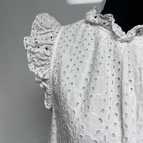 Ann Mashburn Eyelet Lace Mini Dress Small Off White Oversized Preppy Lined Shift - Picture 5 of 13
