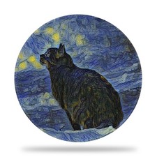 Round Mouse Pad, 8.8" Black Cat Oil Painting Desk Mat, Starry Night Gaming Mo...