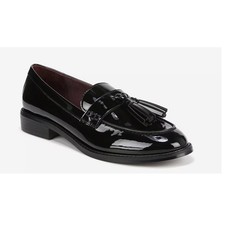 Franco Sarto Carolyn Low Black Patent Tassel Loafers Womens 8.5 WIDE New NIB