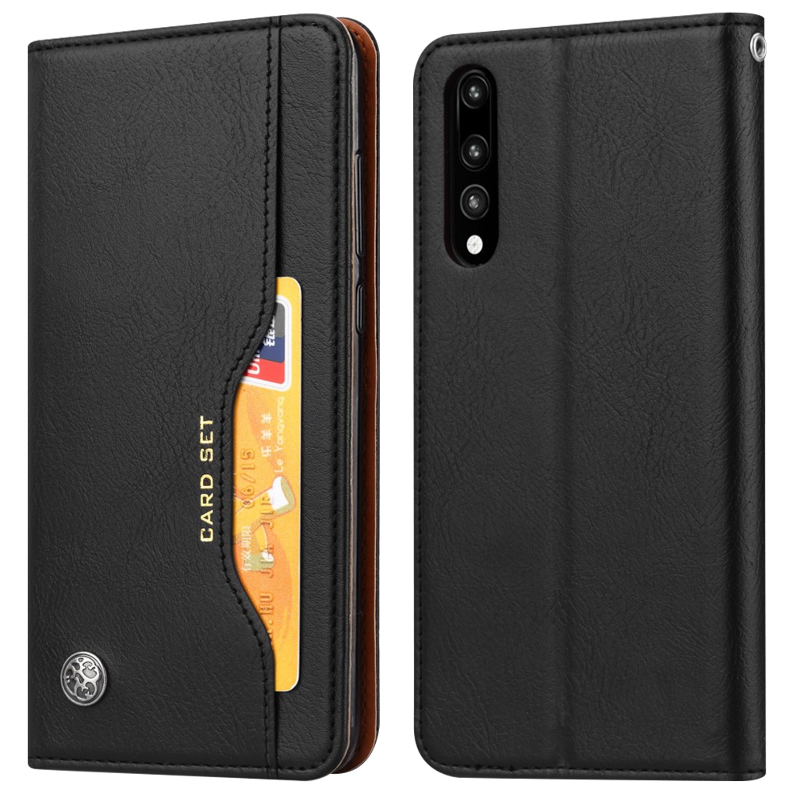 Étui à rabat pour Huawei P20 Pro antichoc en cuir avec rangement cartes et béquille vidéo