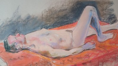 Original male live life Drawing cloured chalks on paper by John Charles Thompson