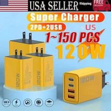 120W 4-Port USB C Fast Wall Charger Block For All Cell Phone iPad Lot