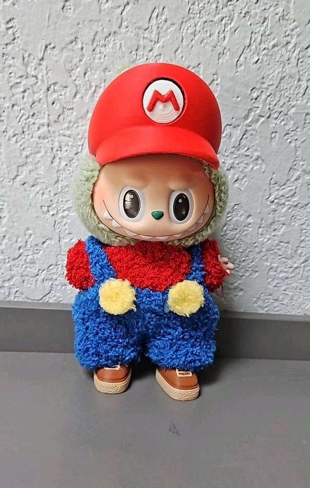 Labubu Mario Costume Set with 2 Hats & Shoes for Dolls Labubu Mario Costume Set with 2 Hats & Shoes for Dolls