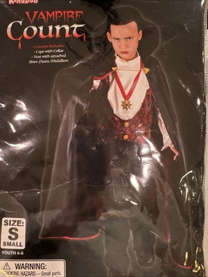 4pc VAMPIRE COUNT Cape Vest Medallion Dracula Drac Halloween Costume Child S 4-6