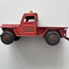 Vintage MARX LUMAR WILLYS JEEP TRUCK FIRE Dept. Pressed Steel 1960 ,s