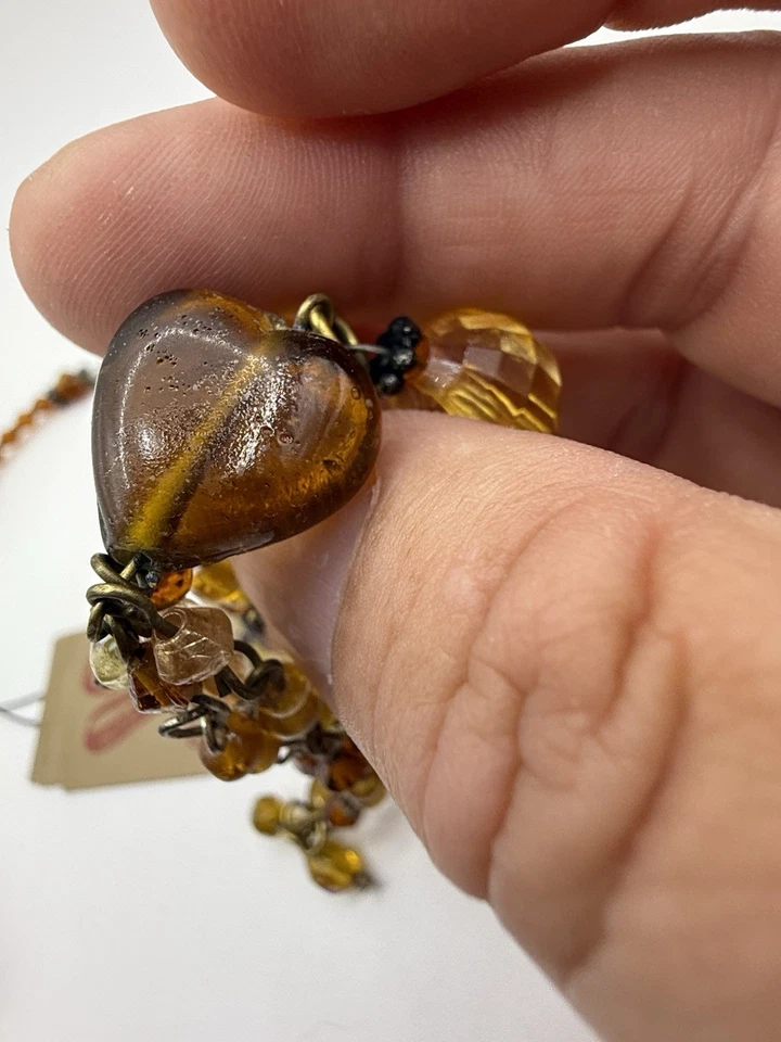 "Collar de cuentas de vidrio borla boho color ámbar miel 24"" nuevo con etiquetas" Foto 4 de 4