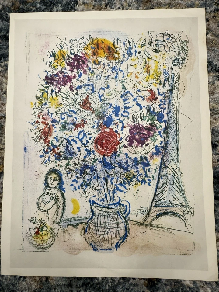 MARC CHAGALL Ramo A La Tour Eiffel 1958 Modernismo Litografía Original Foto 2 de 3