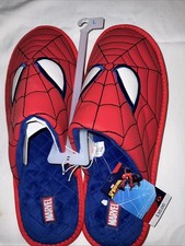 Marvel Spider-Man Mens Embroidered Slip-On Slippers Red Blue Size Large