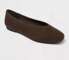 A New Day Brown Memory Foam Square Toe Flats Solid Slip-On 7