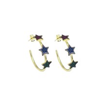 Colorful Multi Star Gold Hoop Earrings, Sku LD495