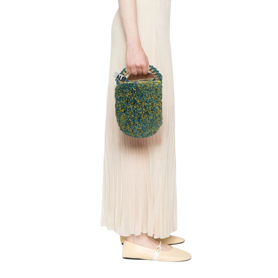 Bolso Cubo Alémais Emilio Azul y Amarillo Flecos Macramé - Nuevo con Etiquetas Foto 4 de 4