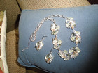 VINTAGE SHIMMER CLEAR/AMBER RHINESTONE LEAF LINK NECKLACE/EARRINGS SET — photo 6