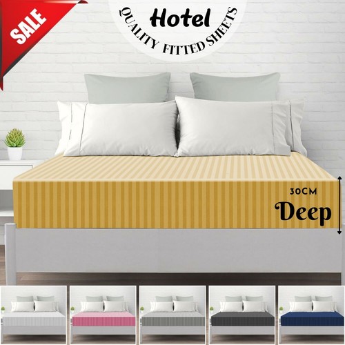 100% Cotton Fitted Sheet 30cm Extra Deep 300TC Full Bed Sheet Single Double King