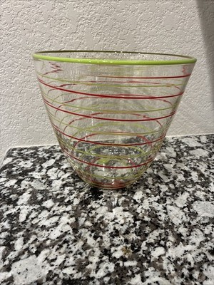 NICE Vintage Filigrana Hand Blown Art Glass Bowl Spiral Signed by Maker 2005