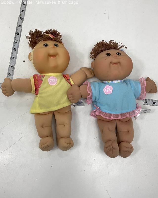 Cabbage Patch Kids Brown Hair Cloth Body Yellow Dress Blue Dress Soft Doll