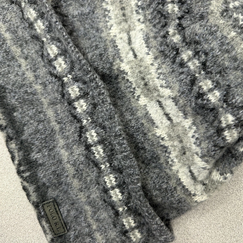 Polo Ralph Lauren Fair Isle Beanie Hat Grey Knit Outdoors Wool Blend Ski Classic - Image 3 of 4
