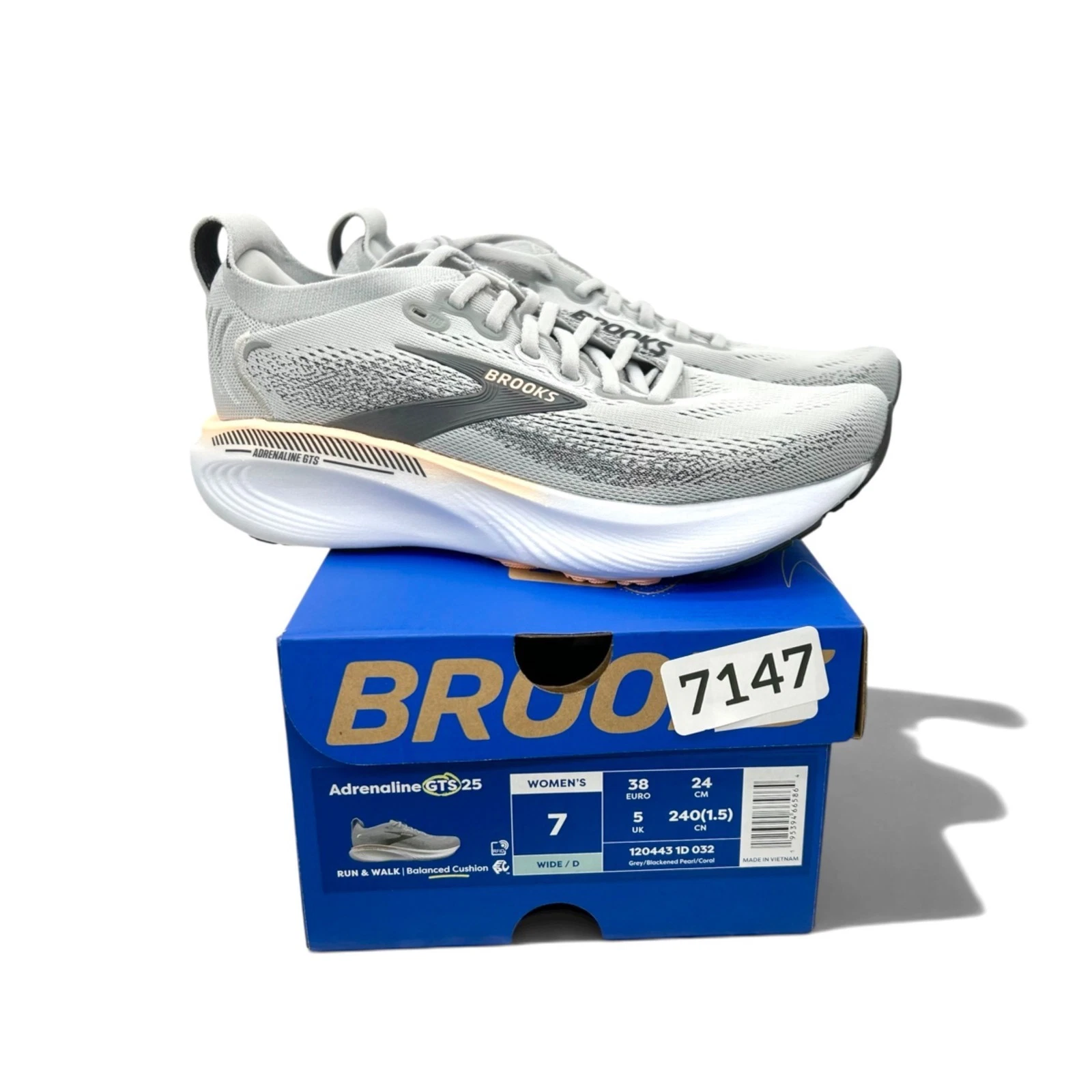 Brooks Adrenaline GTS 25 Women’s 7 Wide Grey Blackened Pearl Coral Running Shoes