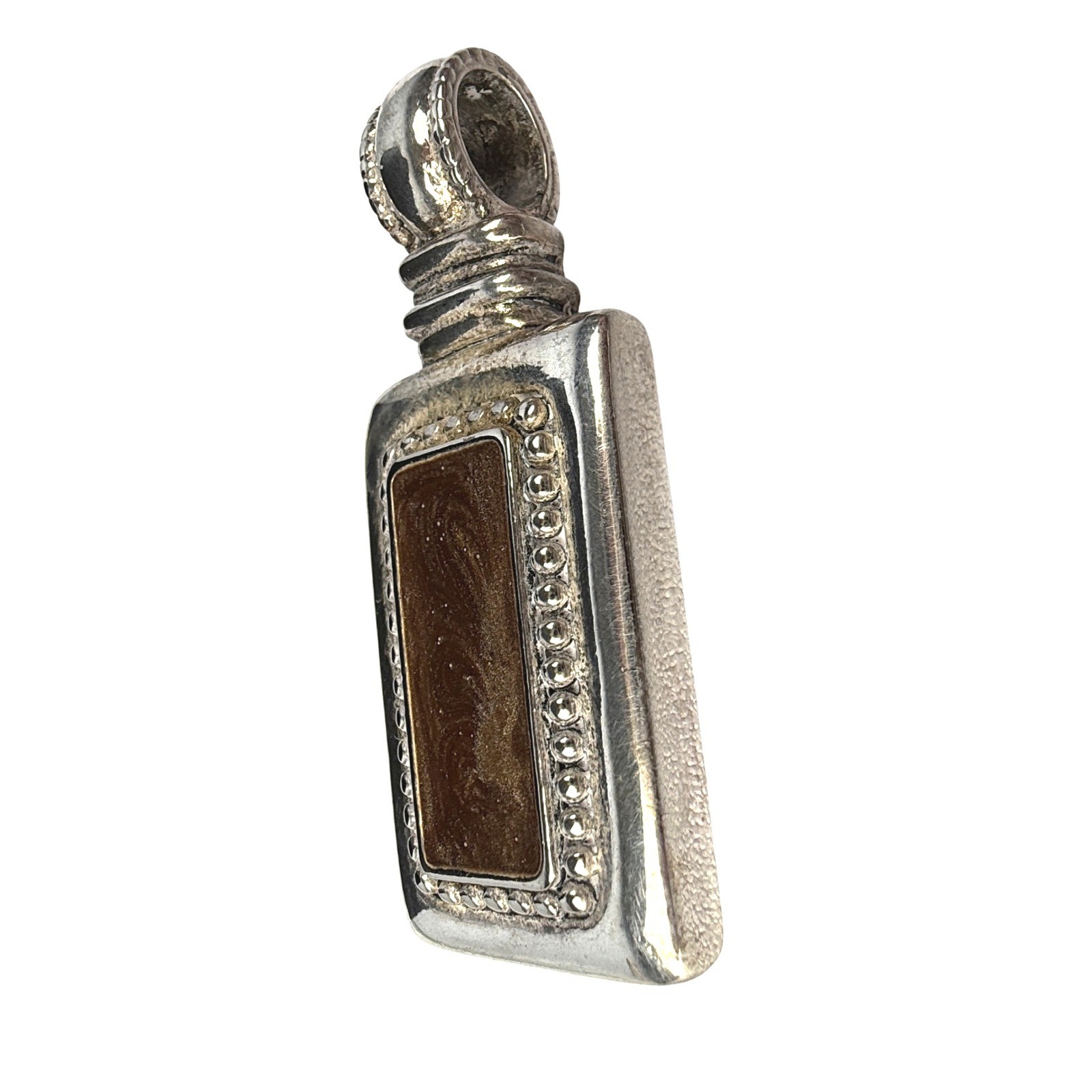 Vintage Rectangular Pendant Silver Tone Beaded Fr… - image 6