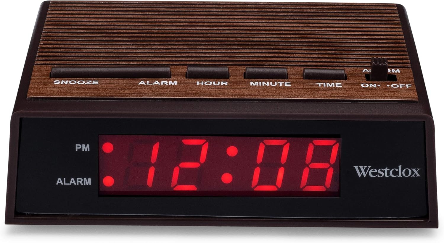 Westclox 22690 Retro Wood Grain LED Alarm Clock, 0.6-Inch