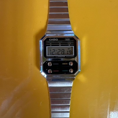 Casio Vintage Silver Digital Watch A100WE - Retro Illuminator Design