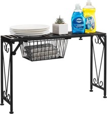 Over Sink Shelf with Pull Out Drawer, Expandable Black Metal Kitchen Over The